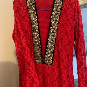 Red lace khundan Pakistani Indian outfit